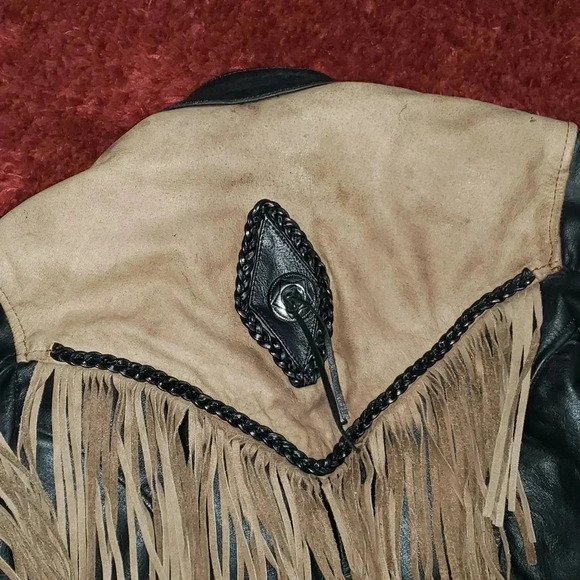 Hot Leathers Black Suede 90s Y2K Vintage Fringed Motorcycle Jacket - Picture 9 of 16